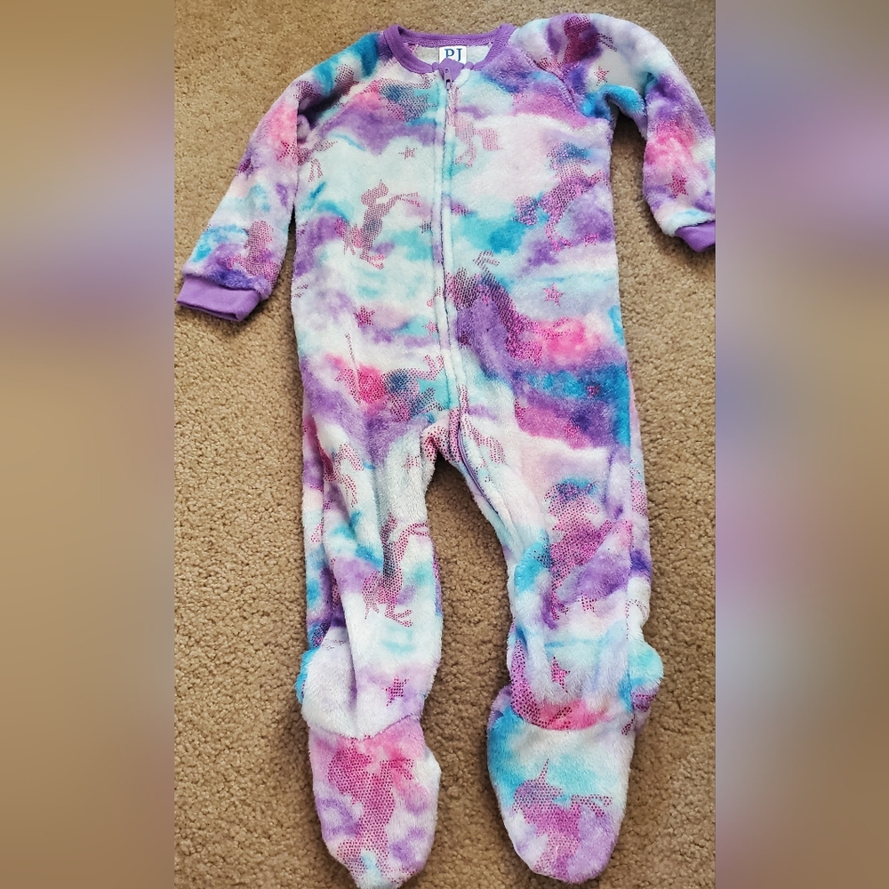 Footsies Pajama - Tie Dye w/pink Glitter Unicorn Design